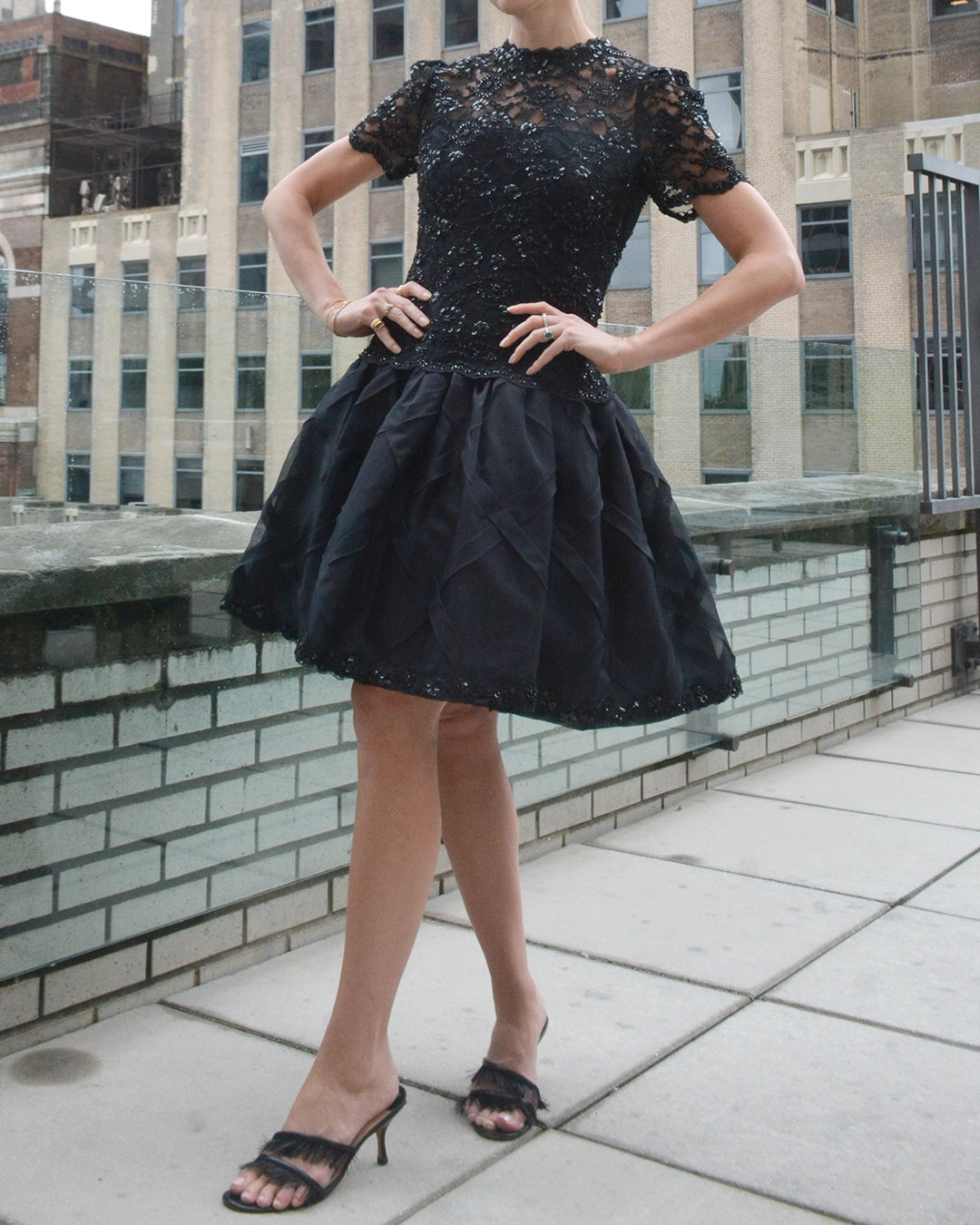 Vintage 1980s Embellished Lace Drop Waist Cocktail Dress