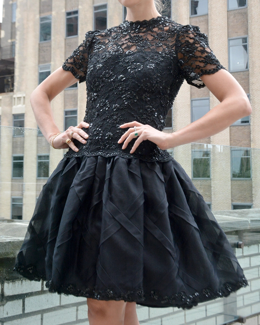 Vintage 1980s Embellished Lace Drop Waist Cocktail Dress