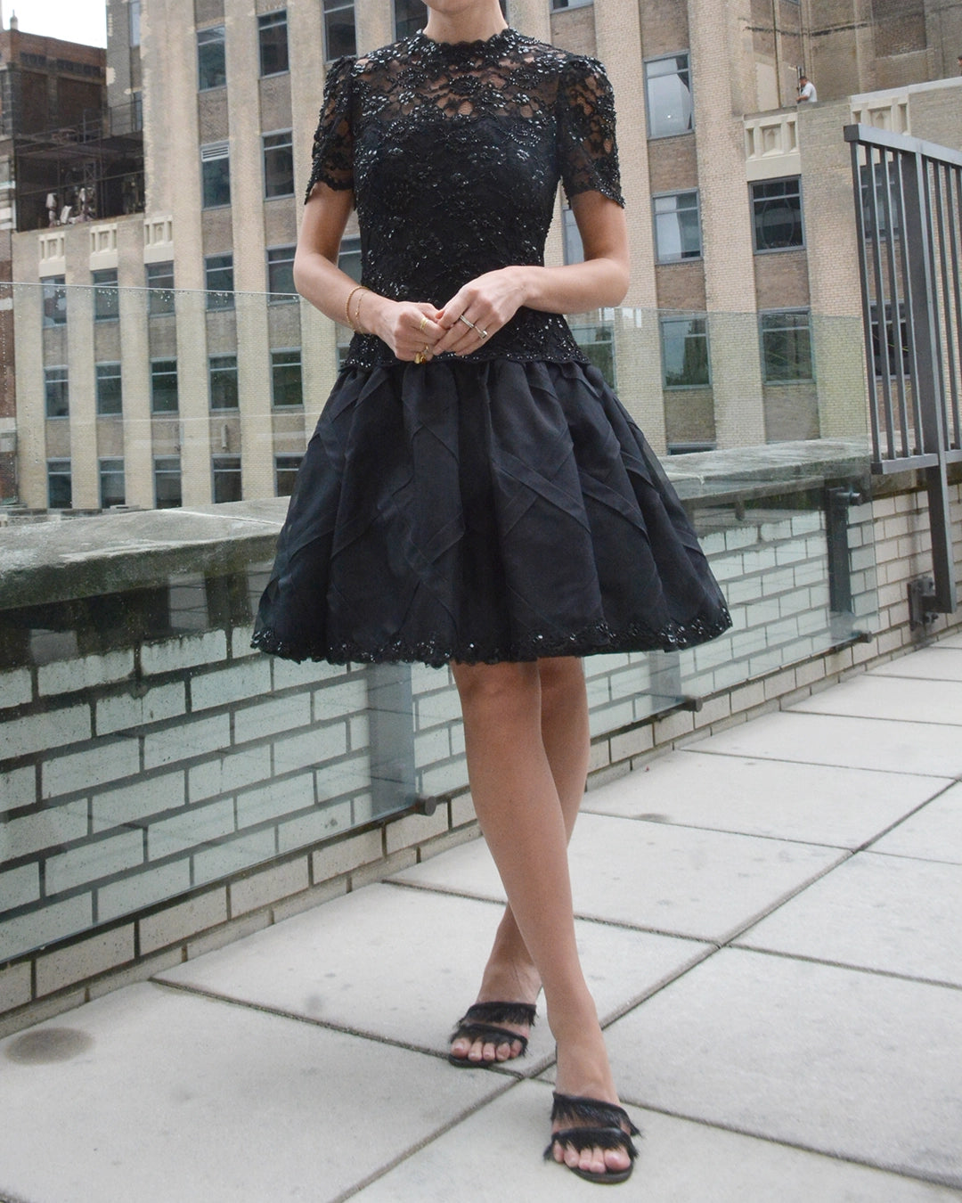 Vintage 1980s Embellished Lace Drop Waist Cocktail Dress