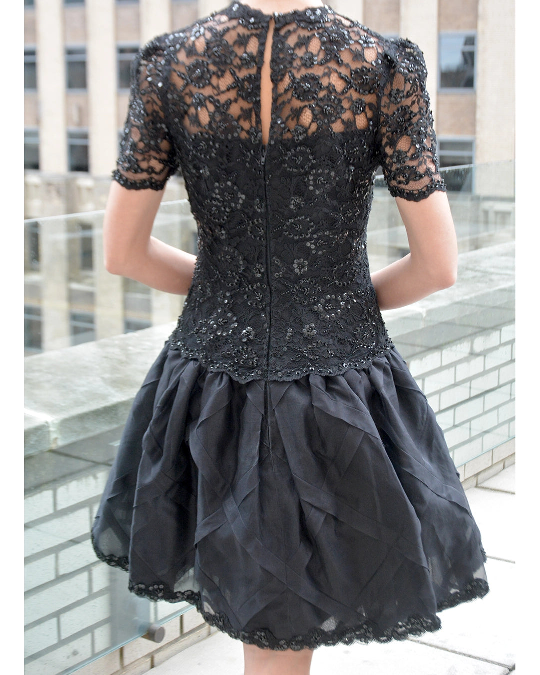 Vintage 1980s Embellished Lace Drop Waist Cocktail Dress