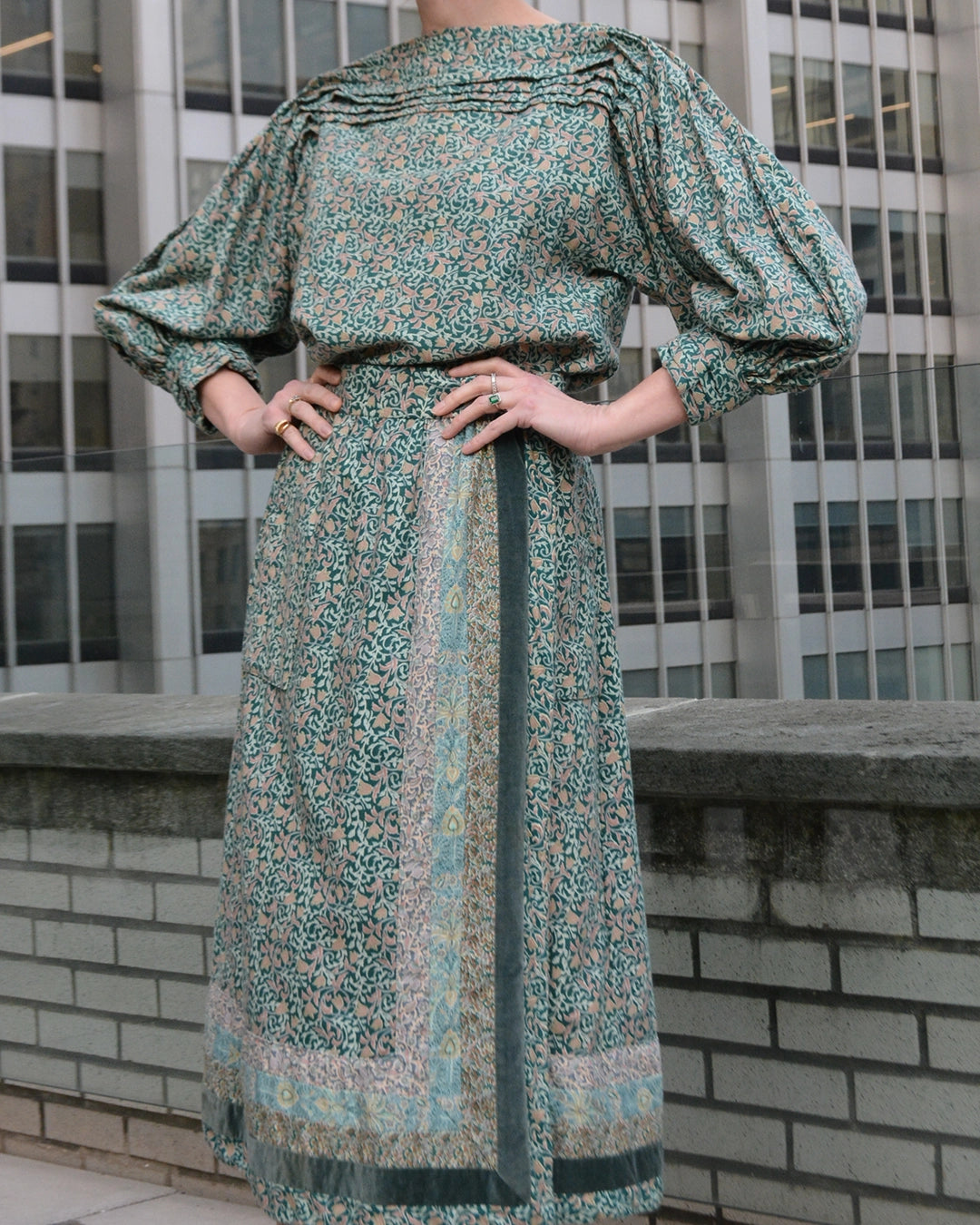 Vintage 1980s Floral Skirt Set, Viyella Cotton/Merino Blend