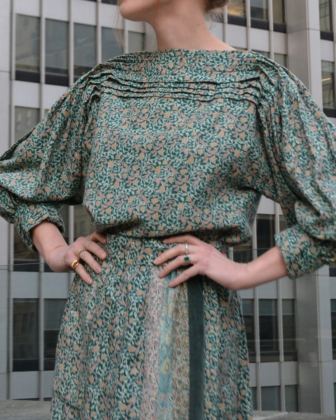 Vintage 1980s Floral Skirt Set, Viyella Cotton/Merino Blend