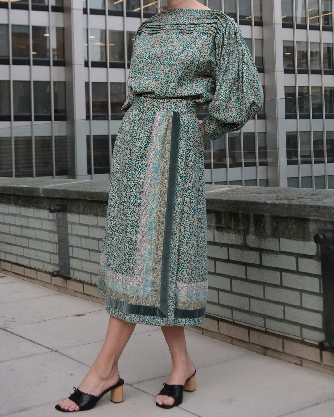 Vintage 1980s Floral Skirt Set, Viyella Cotton/Merino Blend