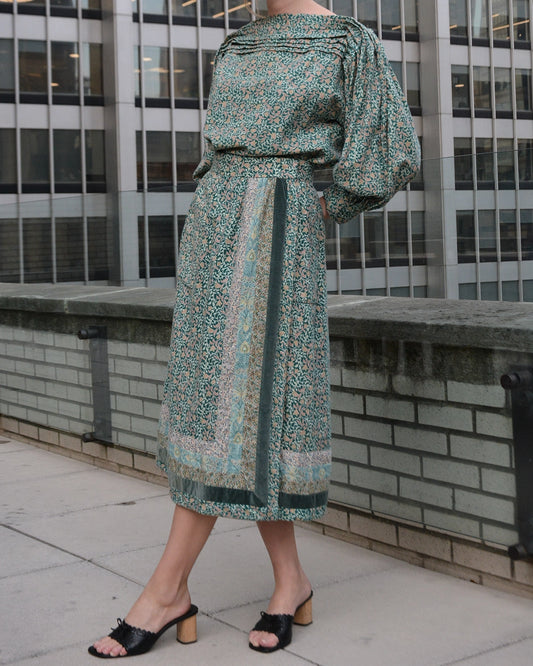 Vintage 1980s Floral Skirt Set, Viyella Cotton/Merino Blend