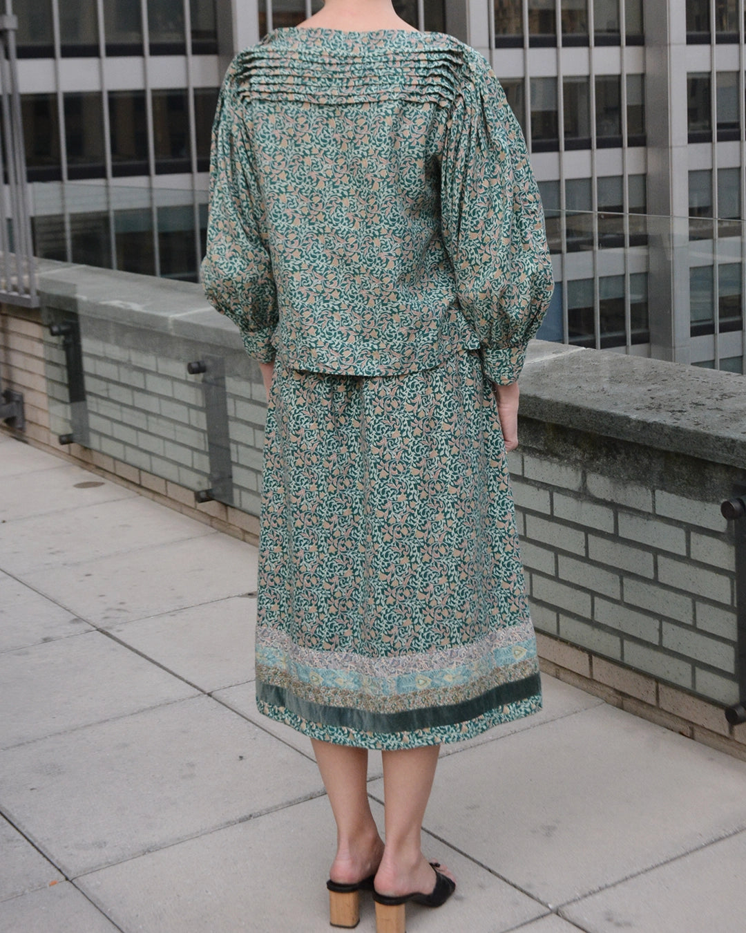 Vintage 1980s Floral Skirt Set, Viyella Cotton/Merino Blend