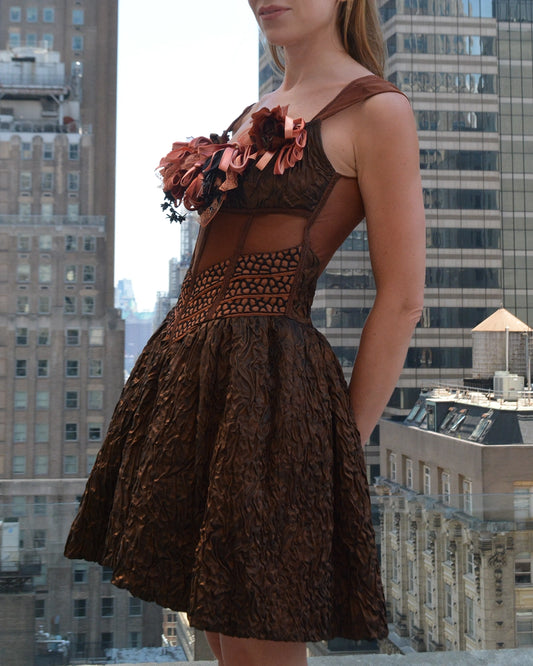 Vintage 1980s Maick Harold Corset Bodice Bubble Dress with Ribbon Appliqué