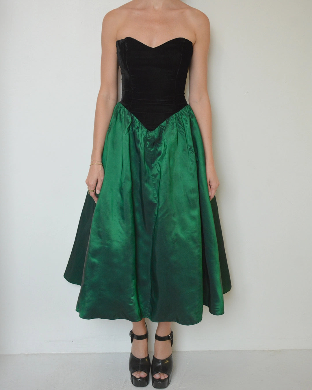 Vintage 1980s Velvet Basque-Waist Party Dress with Bow Detail