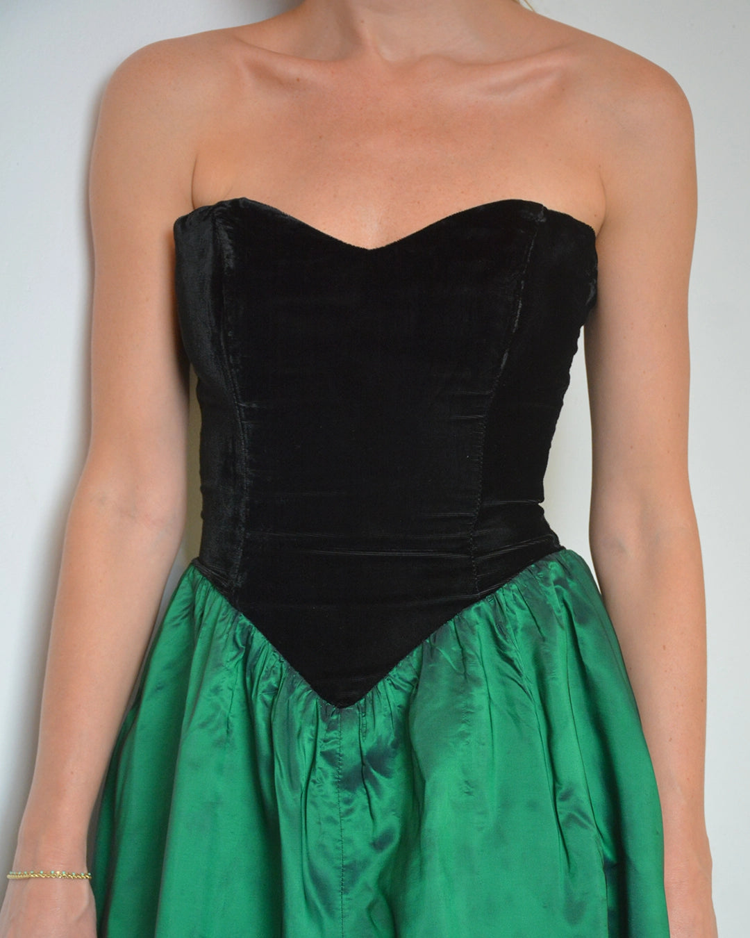 Vintage 1980s Velvet Basque-Waist Party Dress with Bow Detail