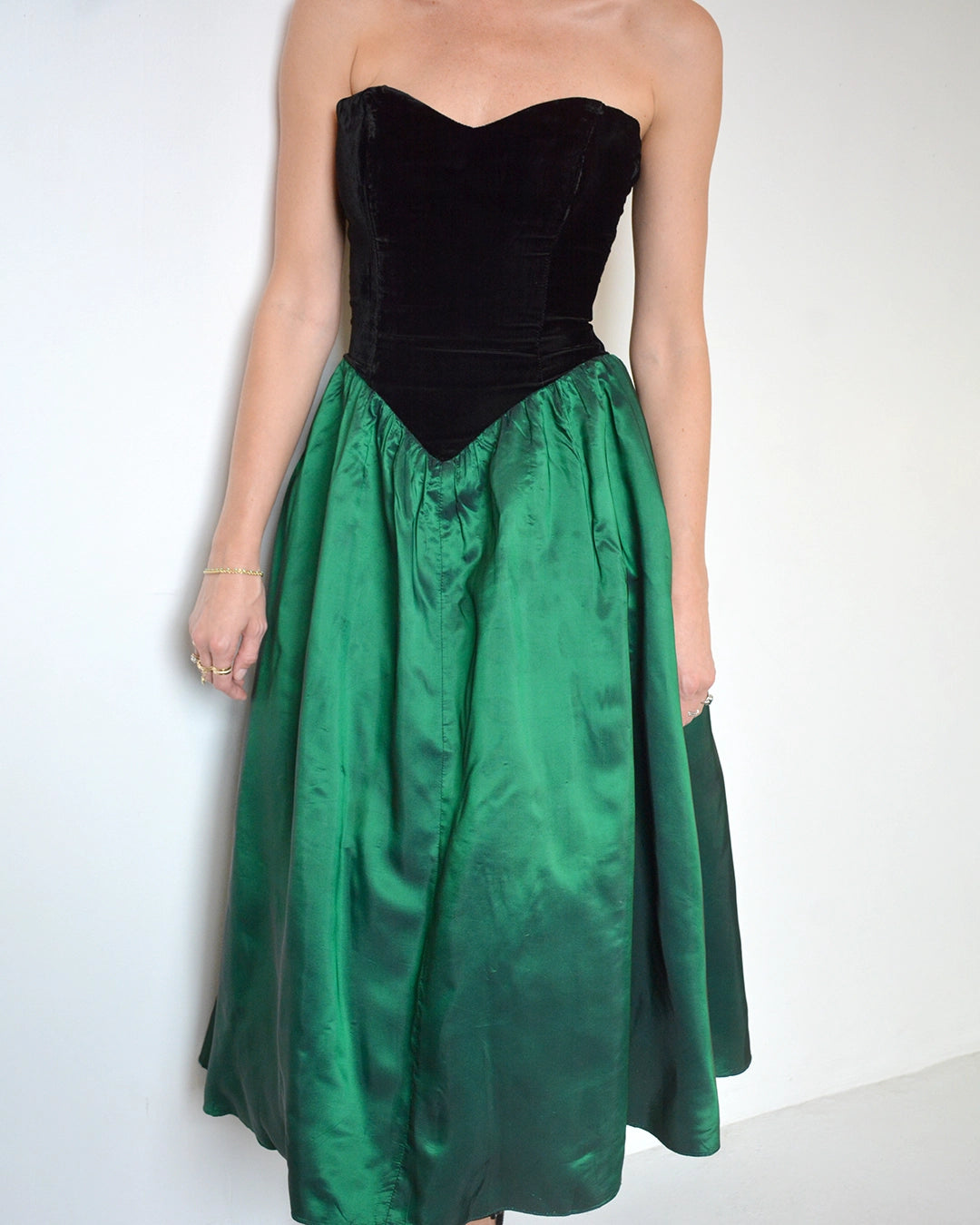 Vintage 1980s Velvet Basque-Waist Party Dress with Bow Detail