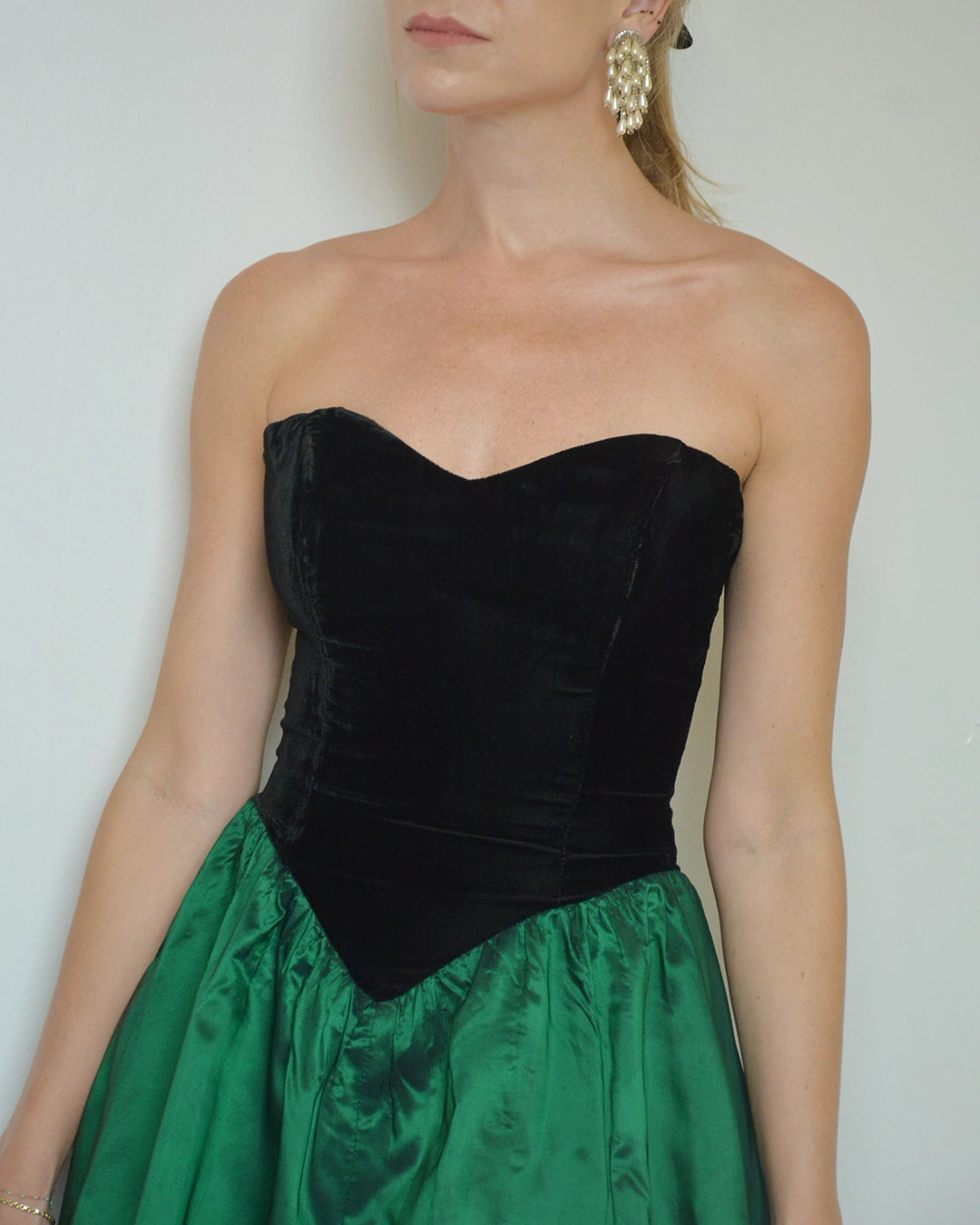 Vintage 1980s Velvet Basque-Waist Party Dress with Bow Detail