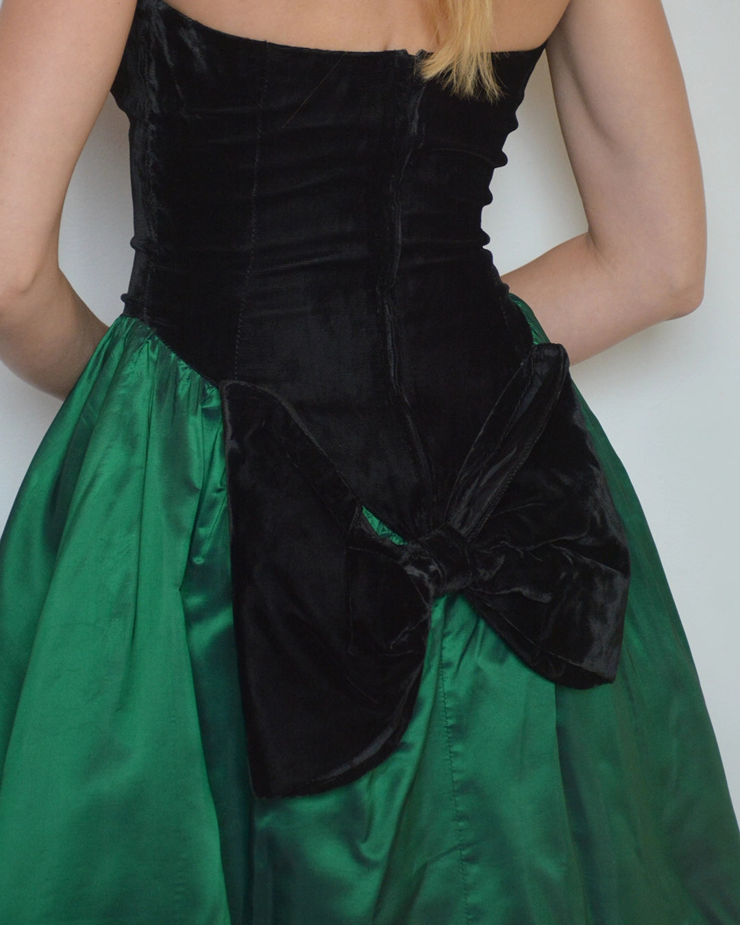 Vintage 1980s Velvet Basque-Waist Party Dress with Bow Detail