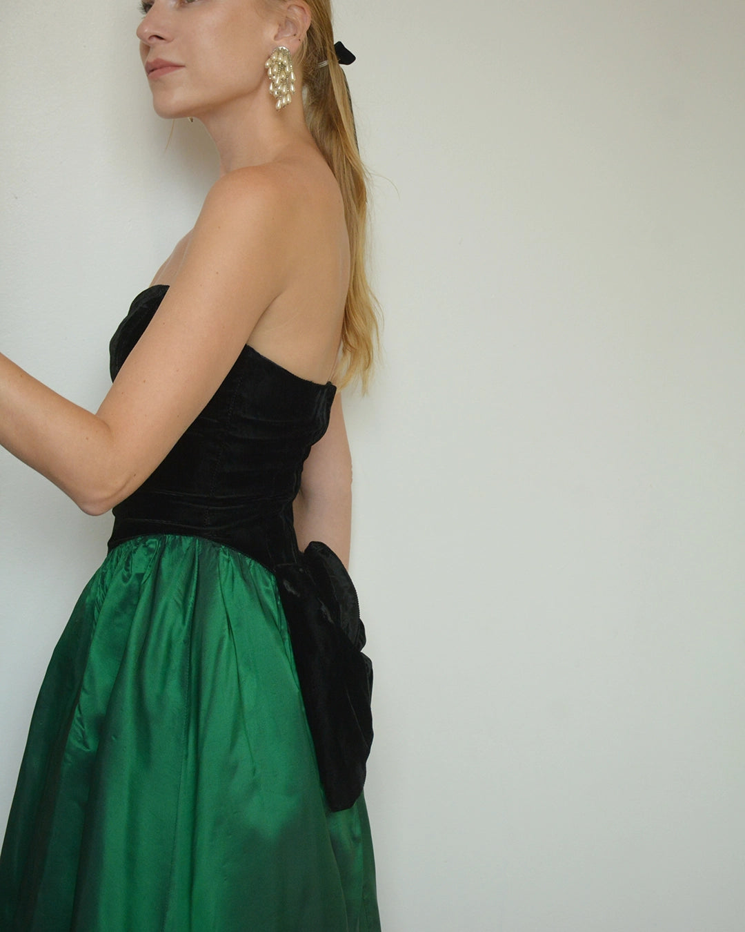 Vintage 1980s Velvet Basque-Waist Party Dress with Bow Detail