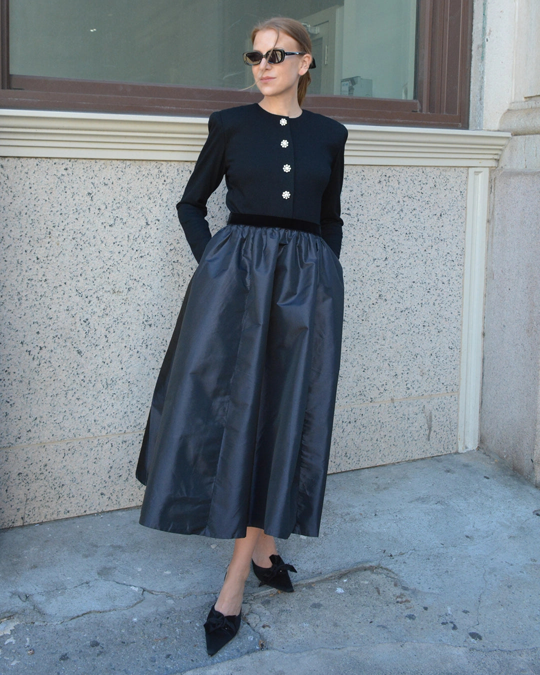 Vintage 1980s Victor Costa Long Sleeve Full-Skirt Dress