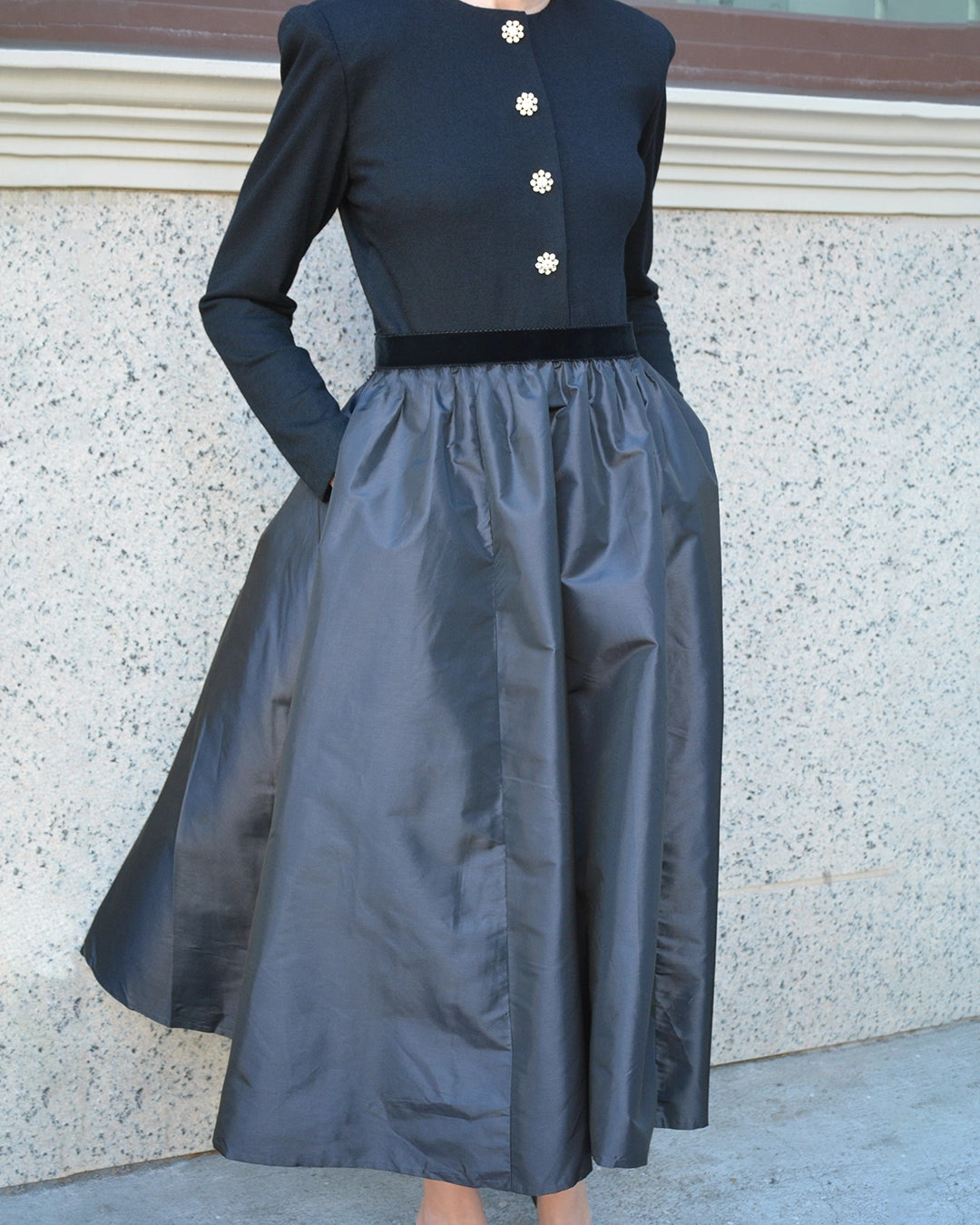 Vintage 1980s Victor Costa Long Sleeve Full-Skirt Dress