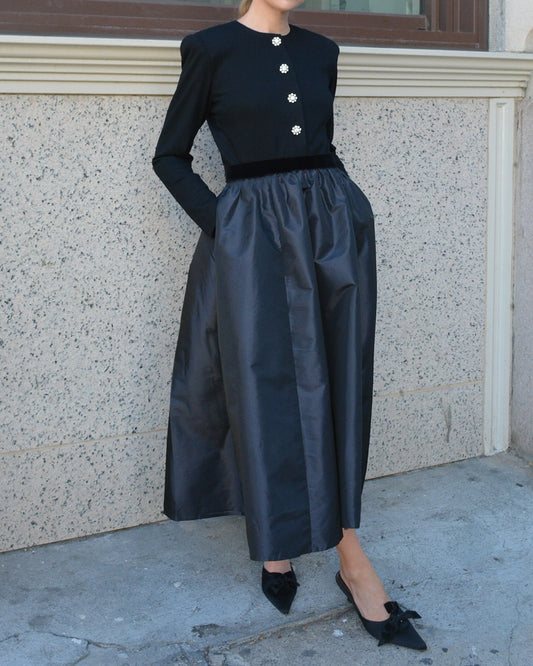 Vintage 1980s Victor Costa Long Sleeve Full-Skirt Dress