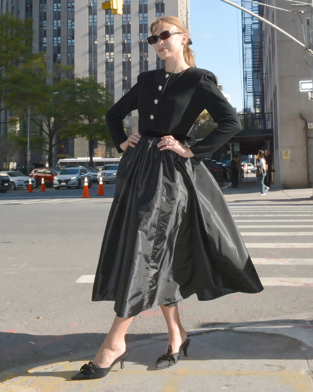 Vintage 1980s Victor Costa Long Sleeve Full-Skirt Dress