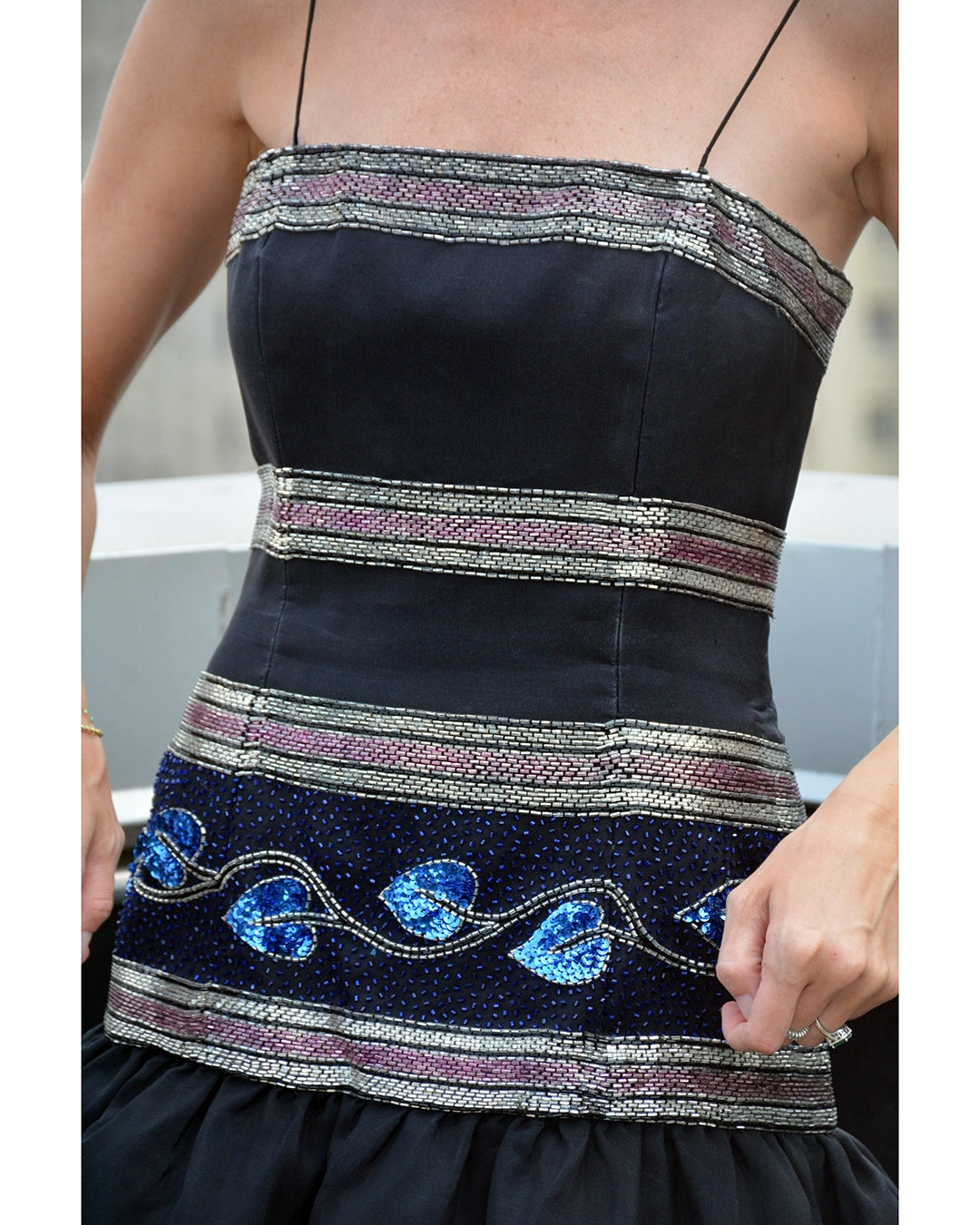 Vintage 1980s Victoria Royal Beaded Silk Drop-Waist Cocktail Dress