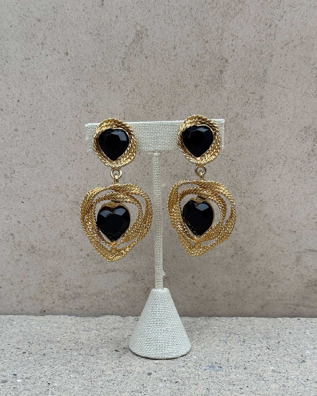 Vintage 90s Twisted Gold Heart-Drop Earrings