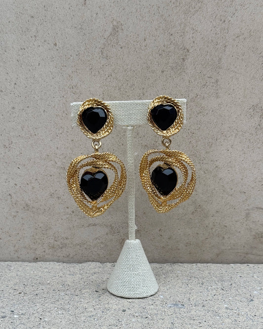 Vintage 90s Twisted Gold Heart-Drop Earrings