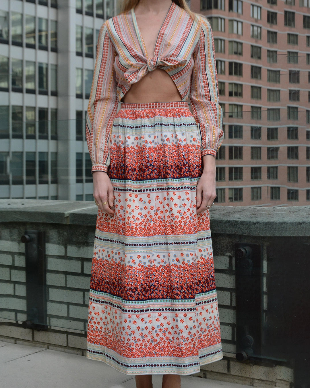 Vintage Adele Simpson Tie-Front Maxidress with Cutout Midriff, circa 1969