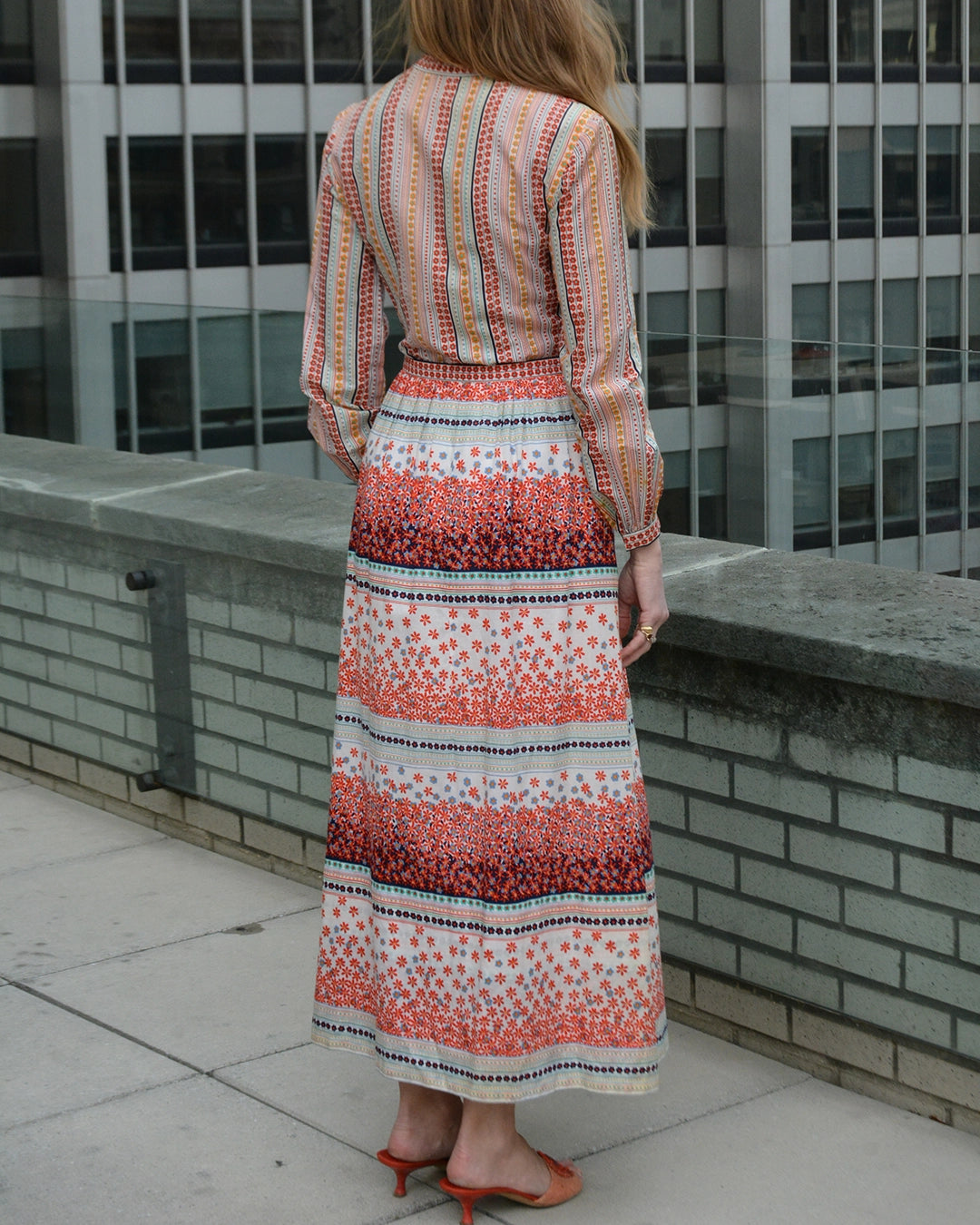 Vintage Adele Simpson Tie-Front Maxidress with Cutout Midriff, circa 1969