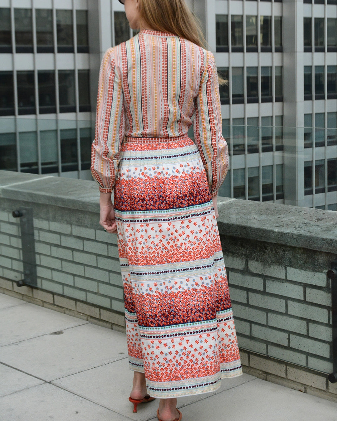 Vintage Adele Simpson Tie-Front Maxidress with Cutout Midriff, circa 1969