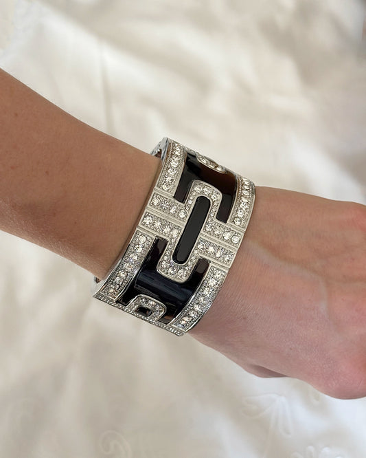 Vintage Art Deco-Style Black Enamel Bracelet