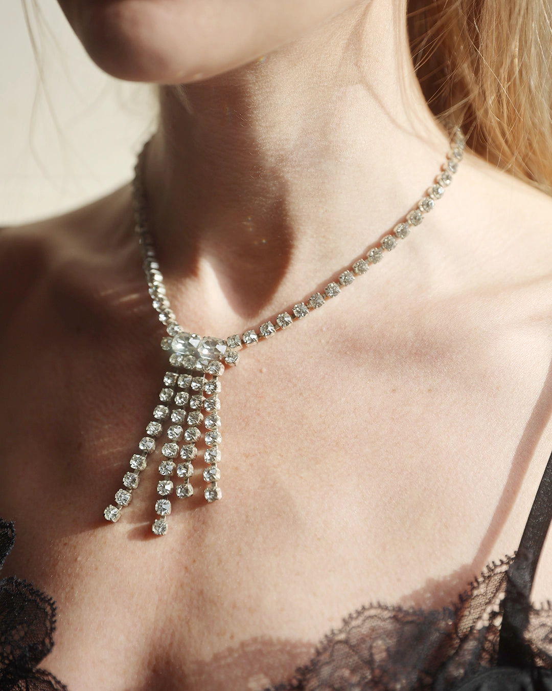 Vintage Art Deco Emerald-Cut Diamanté Necklace