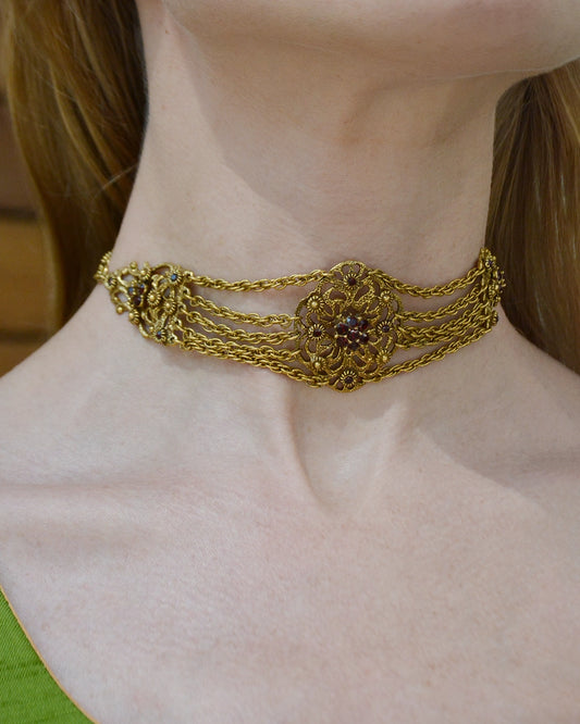 Vintage Art Nouveau Style Gold Filigree Choker