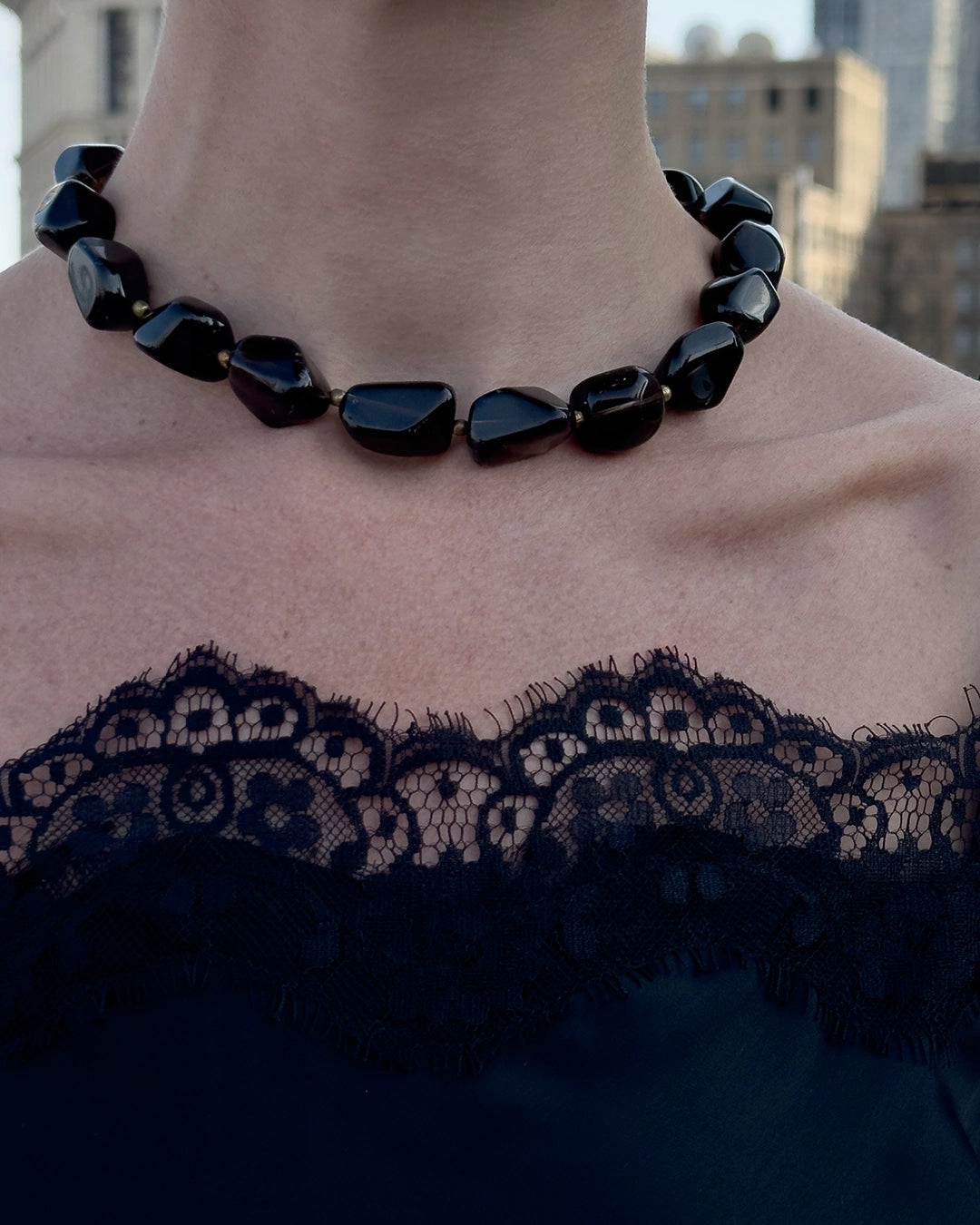 Vintage Black Bead Choker Necklace