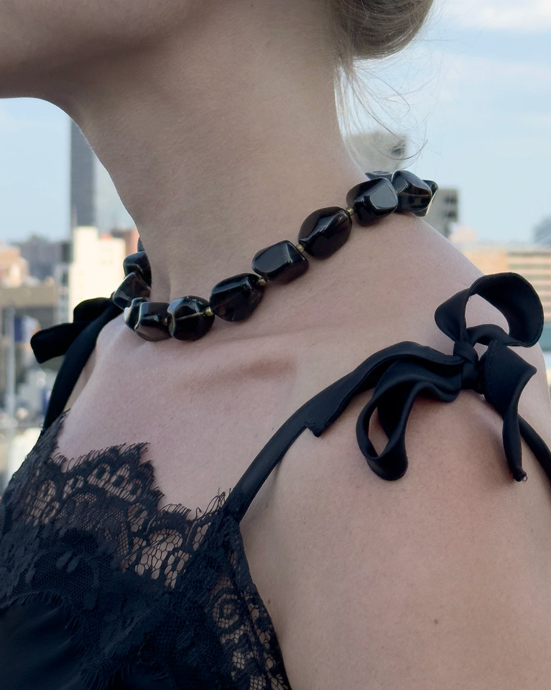 Vintage Black Bead Choker Necklace