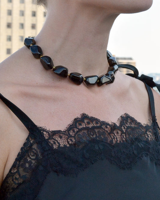 Vintage Black Bead Choker Necklace