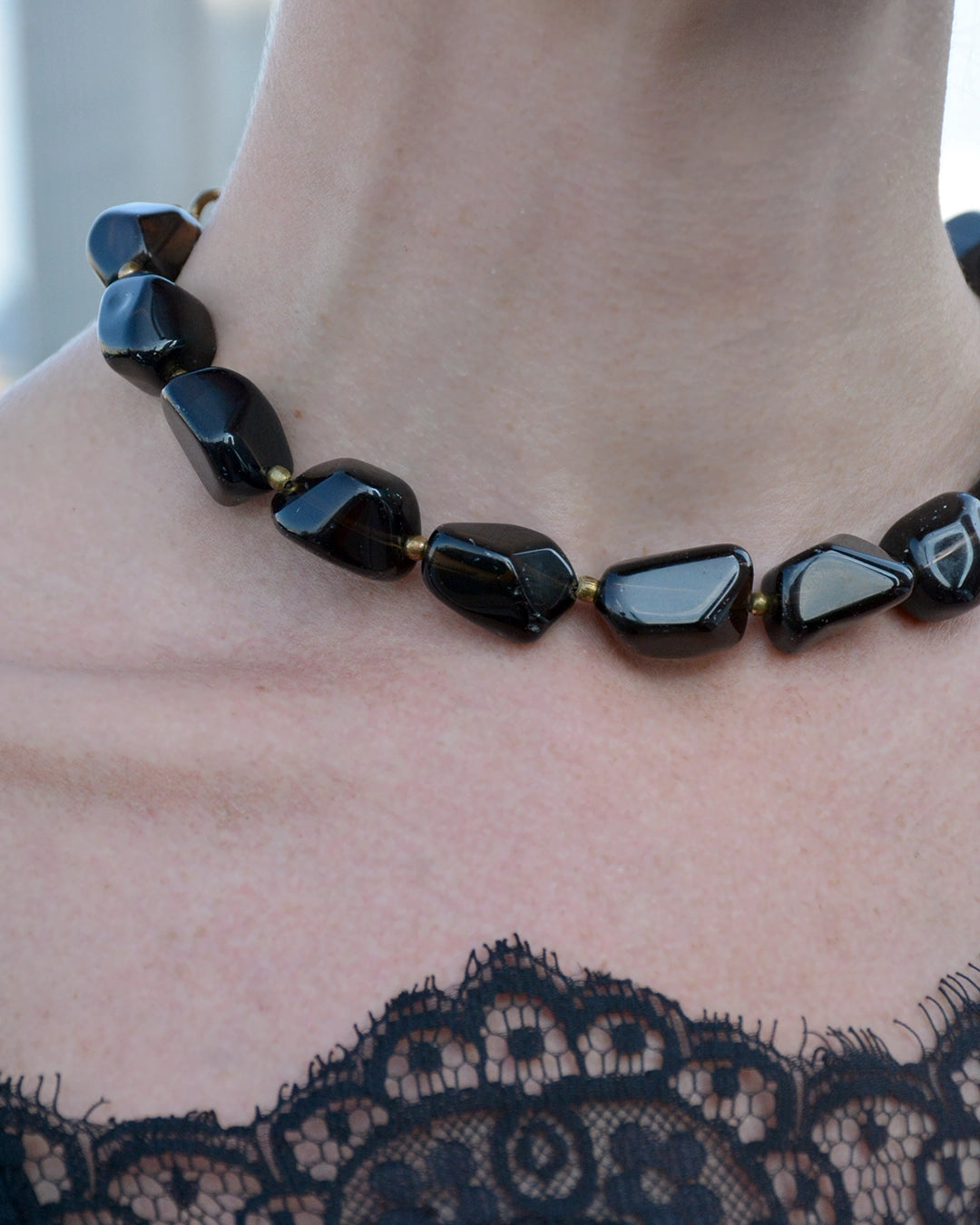 Vintage Black Bead Choker Necklace