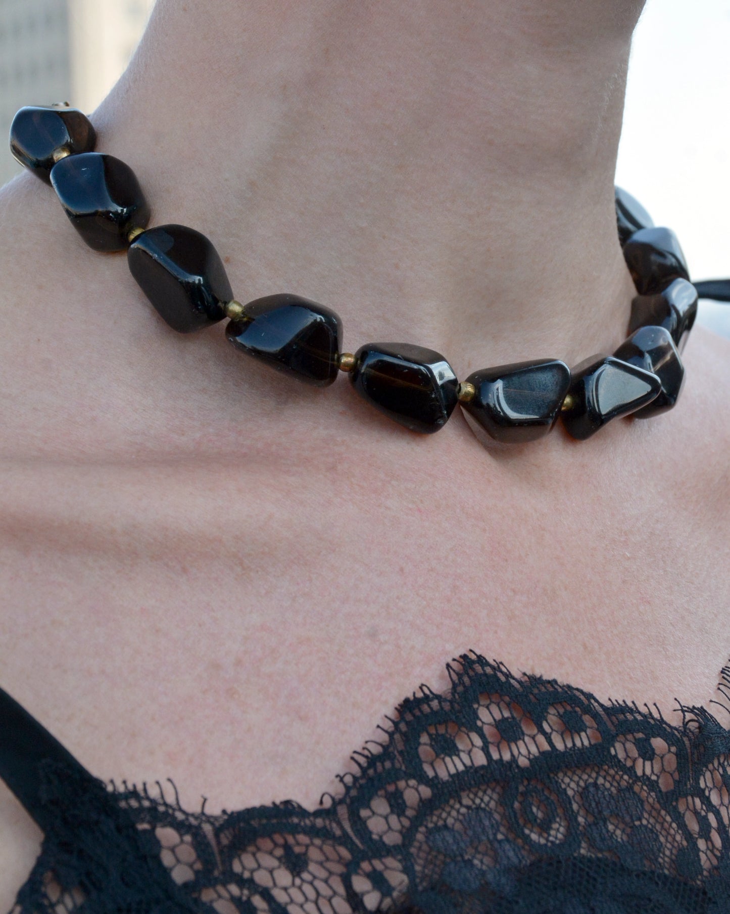 Vintage Black Bead Choker Necklace