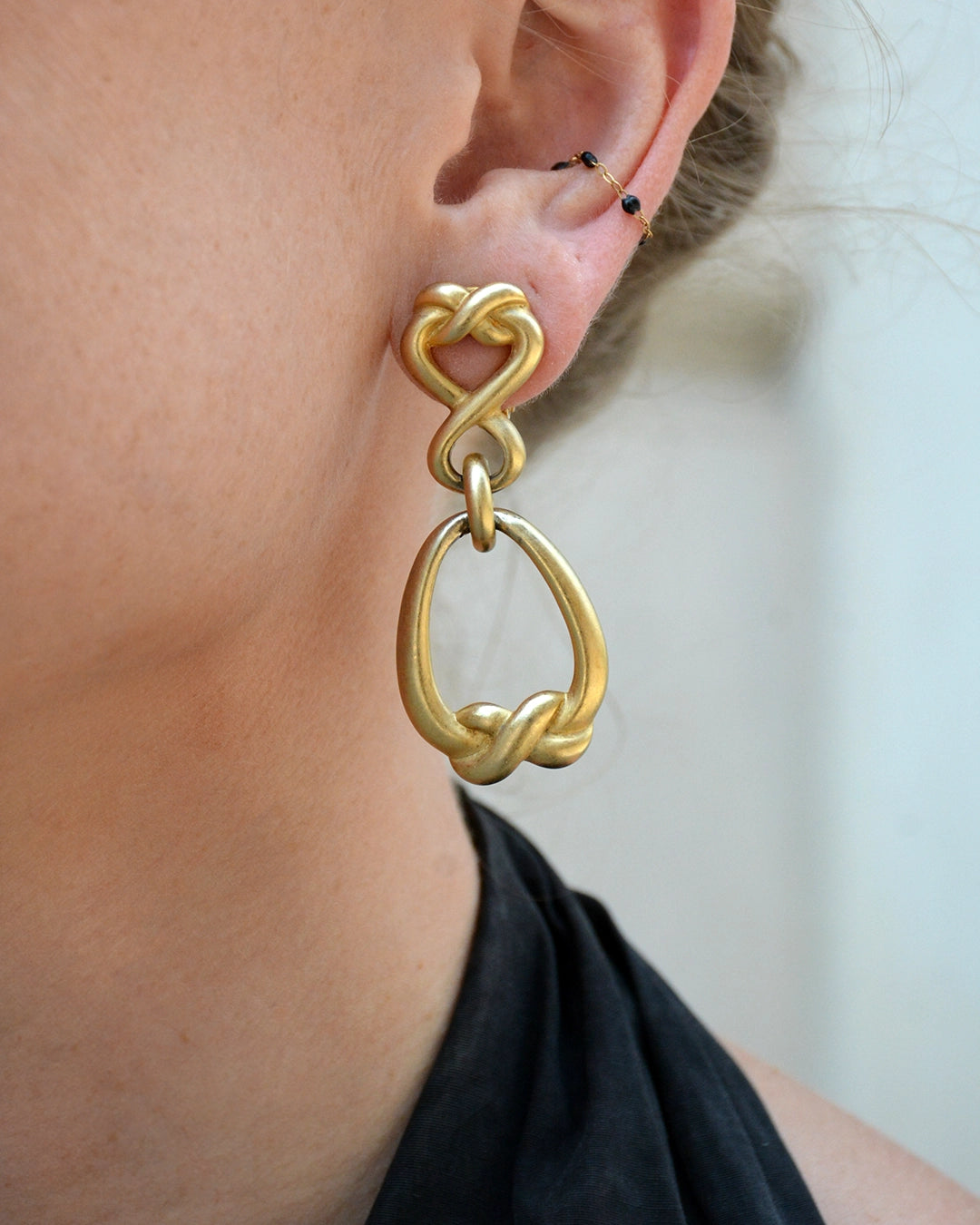 Vintage Brushed Gold Knot Drop Earrings
