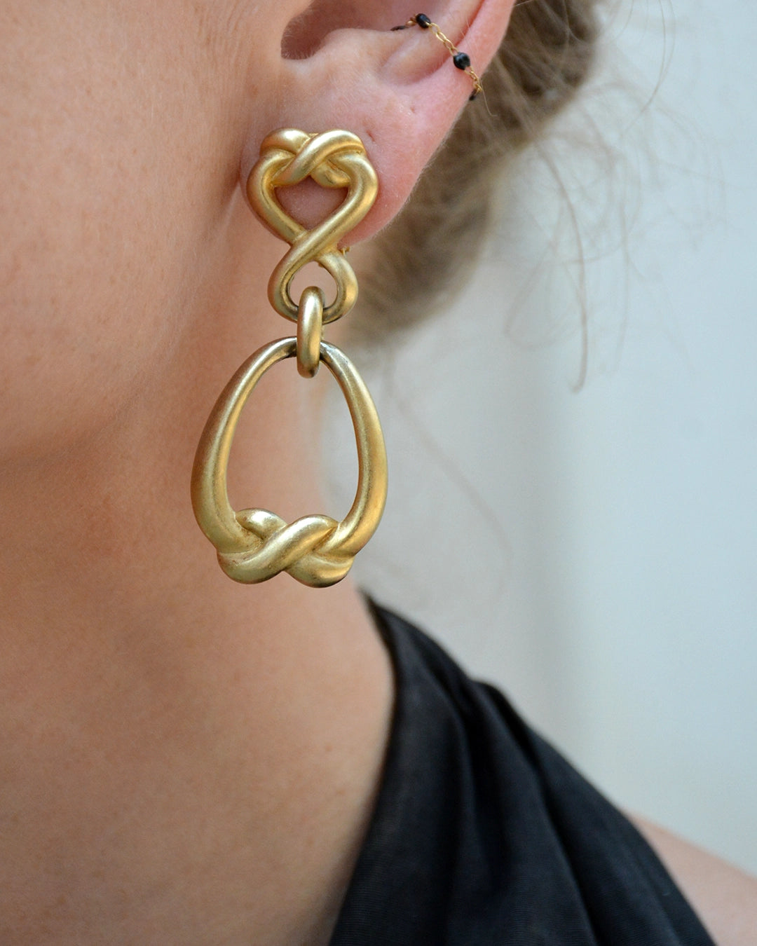 Vintage Brushed Gold Knot Drop Earrings