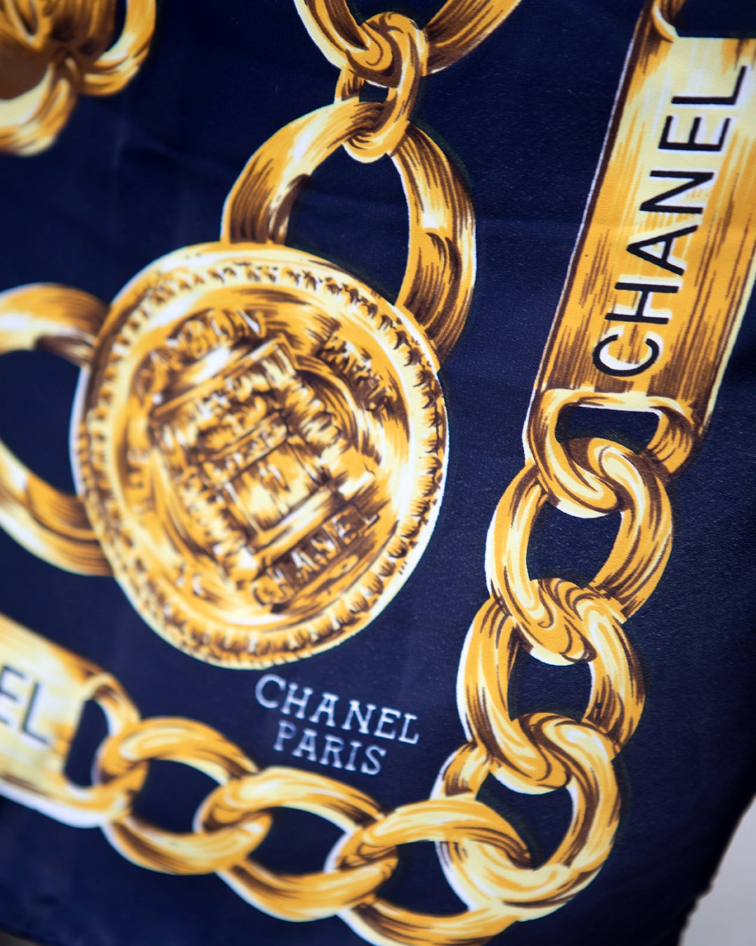 Vintage Chanel Chain Print Silk Scarf