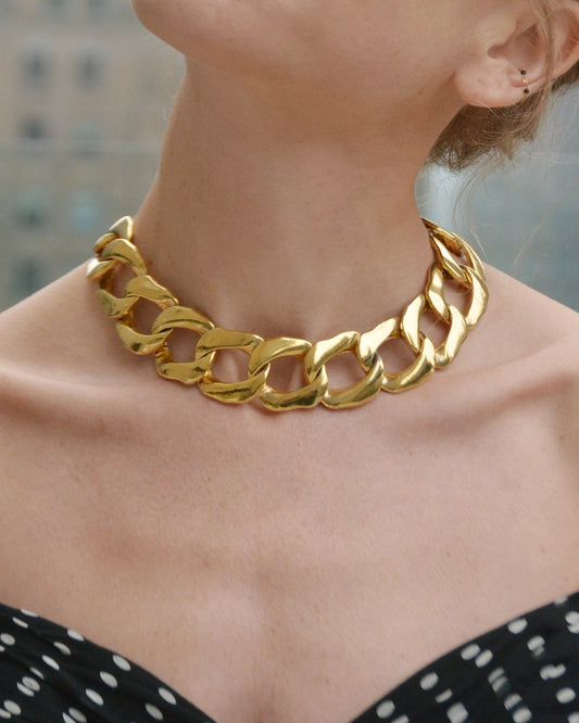 Vintage Chunky Gold Curb Chain Choker Necklace