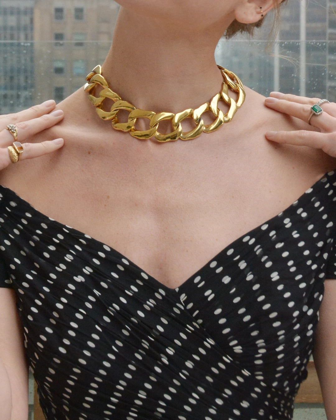 Vintage Chunky Gold Curb Chain Choker Necklace