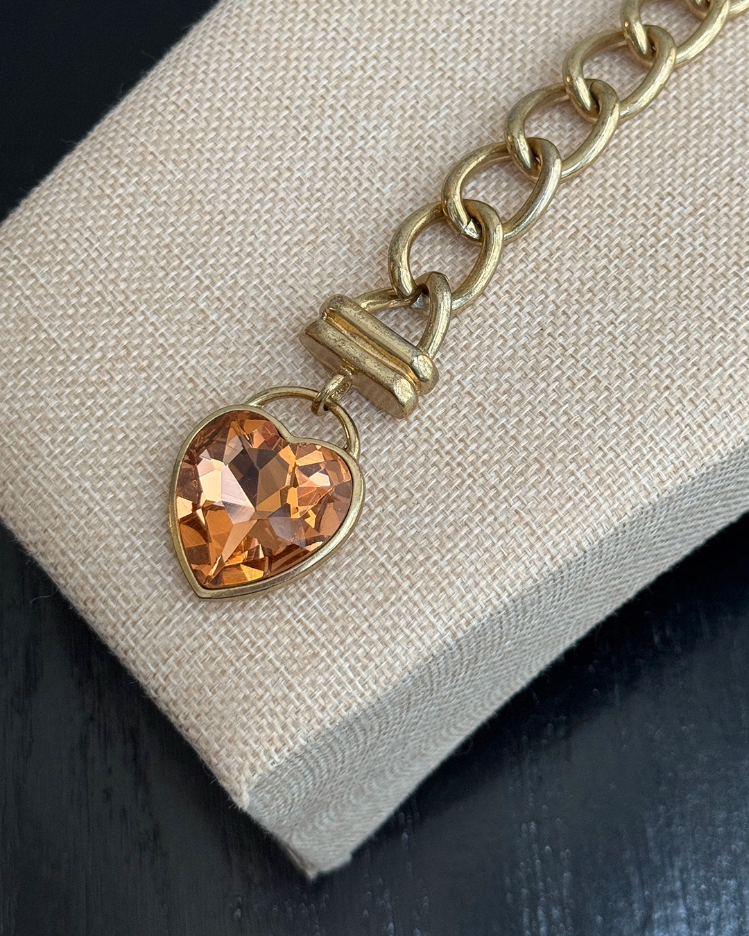 Vintage Chunky Gold Heart Charm Toggle Bracelet