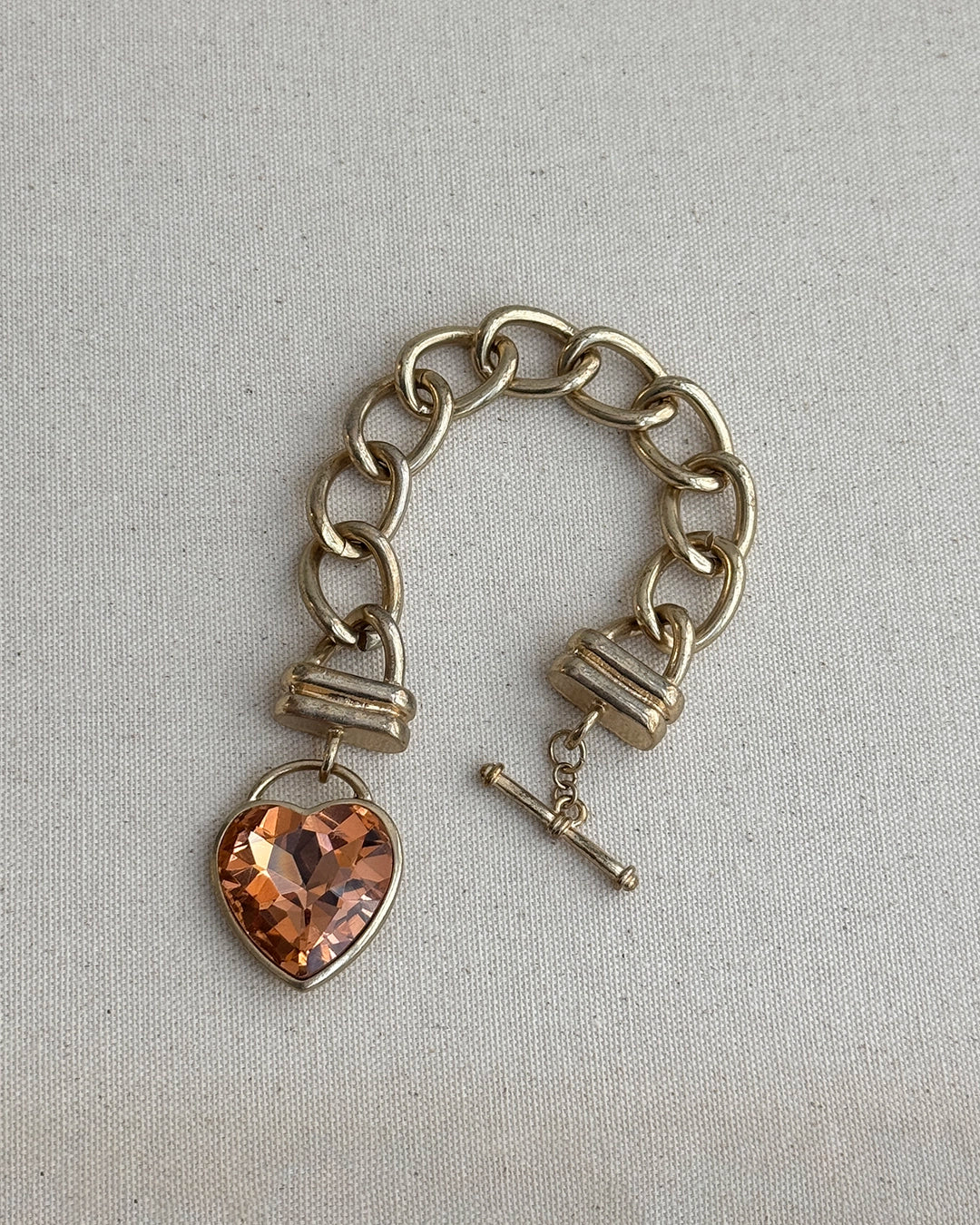 Vintage Chunky Gold Heart Charm Toggle Bracelet