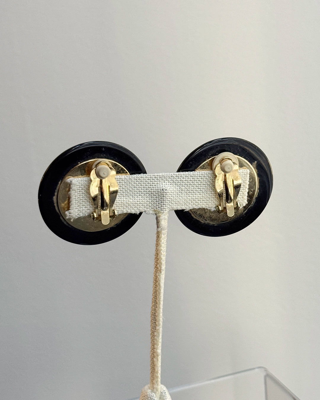 Vintage Chunky Pearl and Black Enamel Button Earrings