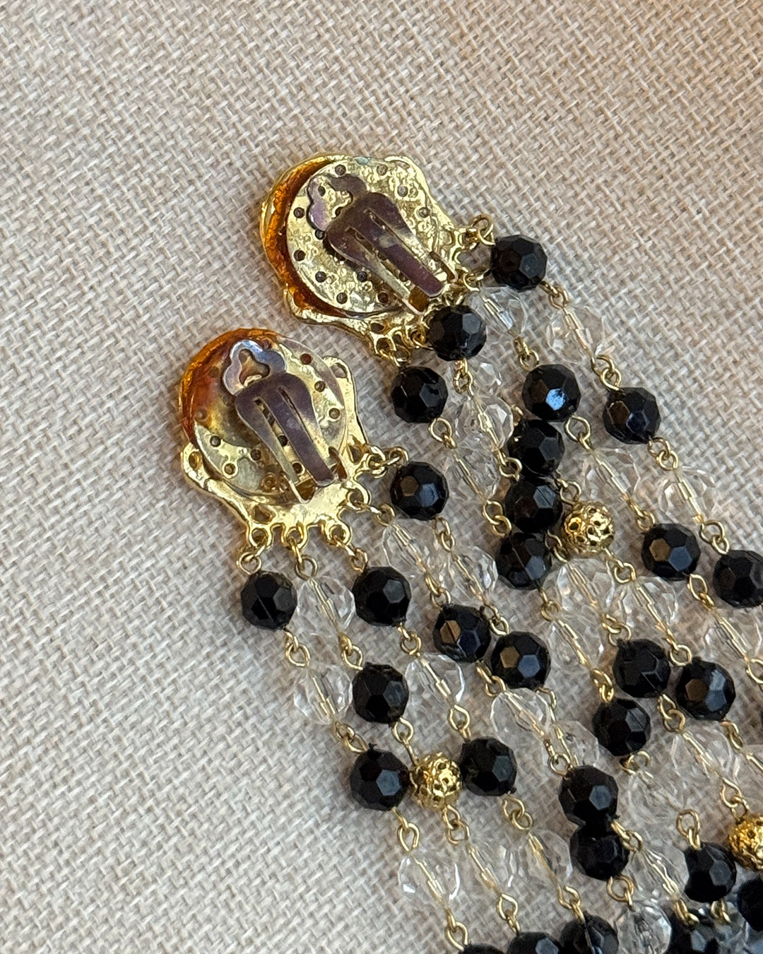 Vintage Dramatic Beaded Tassel Statement Earrings