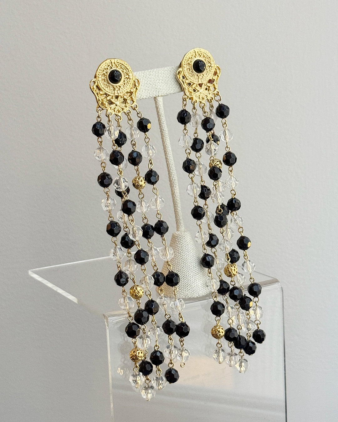 Vintage Dramatic Beaded Tassel Statement Earrings