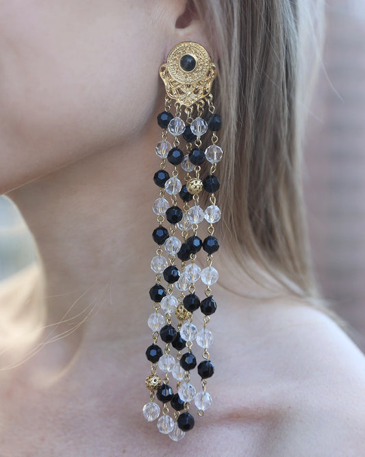 Vintage Dramatic Beaded Tassel Statement Earrings