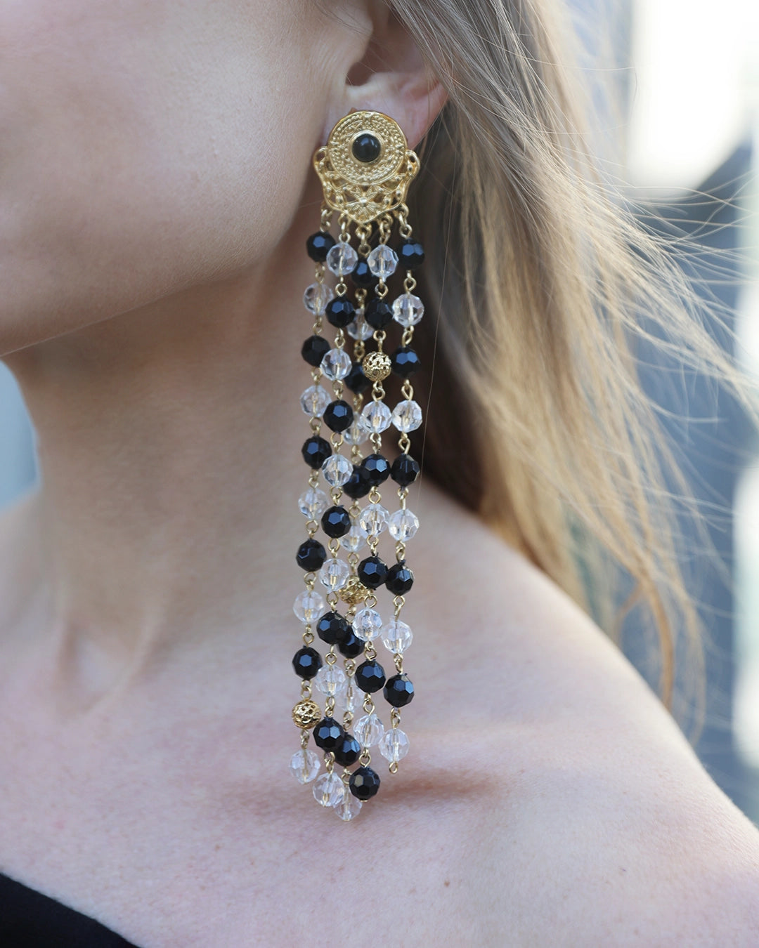 Vintage Dramatic Beaded Tassel Statement Earrings