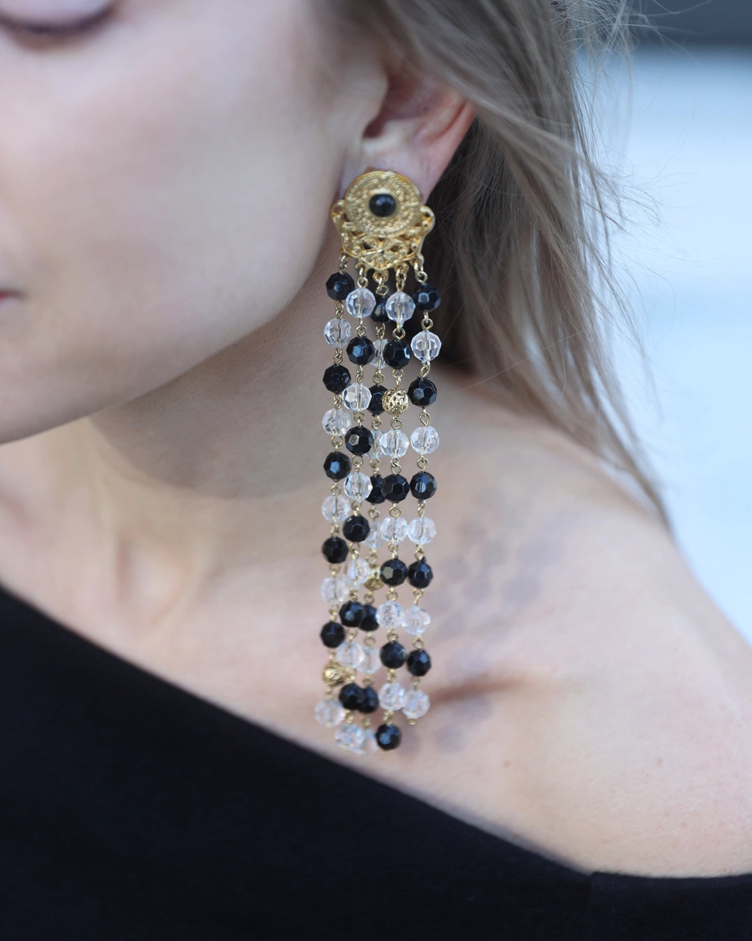 Vintage Dramatic Beaded Tassel Statement Earrings