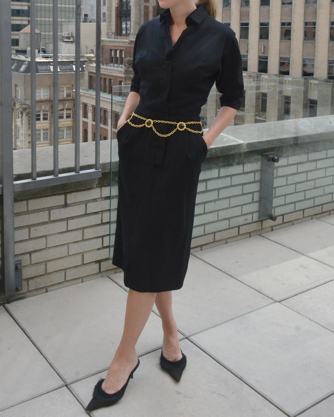 Vintage Draped Gold Chain Belt with Cabochon Stones