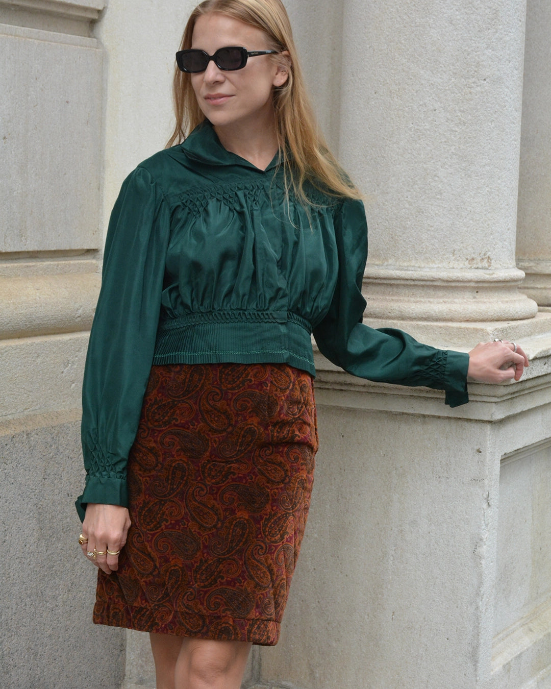 Vintage Emerald Green Taffeta Folk Blouse