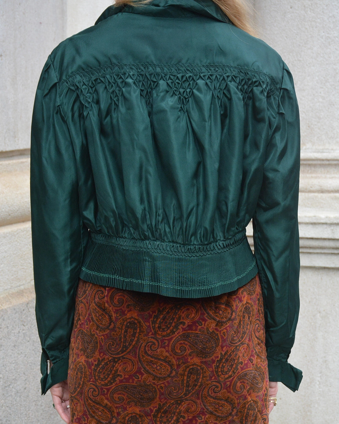 Vintage Emerald Green Taffeta Folk Blouse